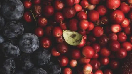 Cápsulas de resveratrol junto a uvas y alimentos ricos en antioxidantes.